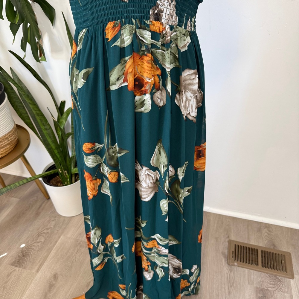Baltic Born Birdie Maxi Dress Deep Topaz Floral M Teal Orange V-Neck NWT - Picture 5 of 10